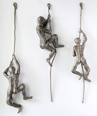 Contemporary art, Climbing man sculpture on the rope, Decorative art, wall hanging, abstract 3d metal wall sculpture