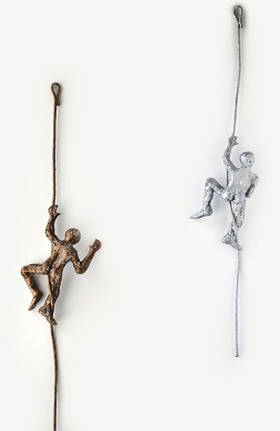 Contemporary art, Climbing man sculpture on rope, Decorative art, wall hanging, abstract 3d metal wall sculpture