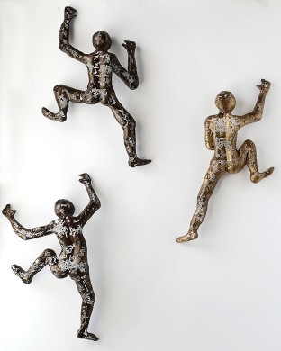 Climbing man sculpture, wire mesh, hanging man, metal sculpture, wire wall art, Modern art