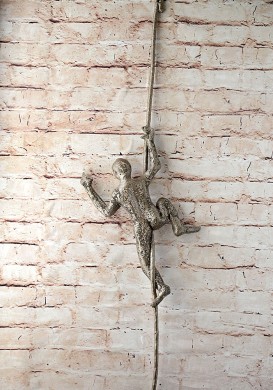 Climbing man sculpture, wire mesh, home decor, metal wall art, living room art, wire wall art