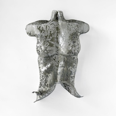 Metal wall art sculpture, abstract torso, sexy nude metal torso, wire mesh sculpture