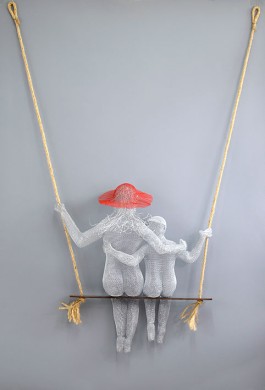Mother and son swaying on swing, 3d wall art, Contemporary art, Unique gift, abstract art, Special mother day gift