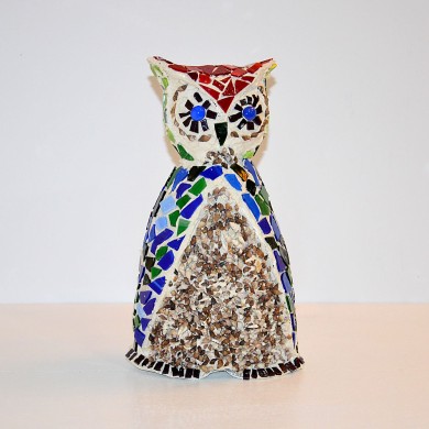 Owl with mosaic tiles -Work of Salit - metal sculpture