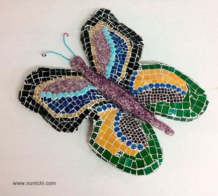 Shoes-butterfly - wire mesh with mosaic tiles